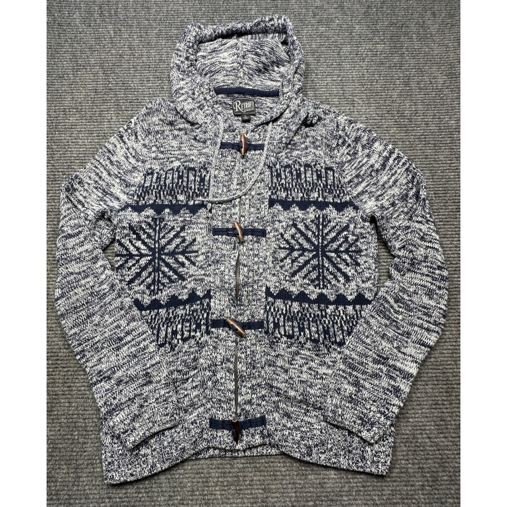 Retrofit Full Zip Hooded Sweater Womens Large Blue Snowflake Toggle Knit